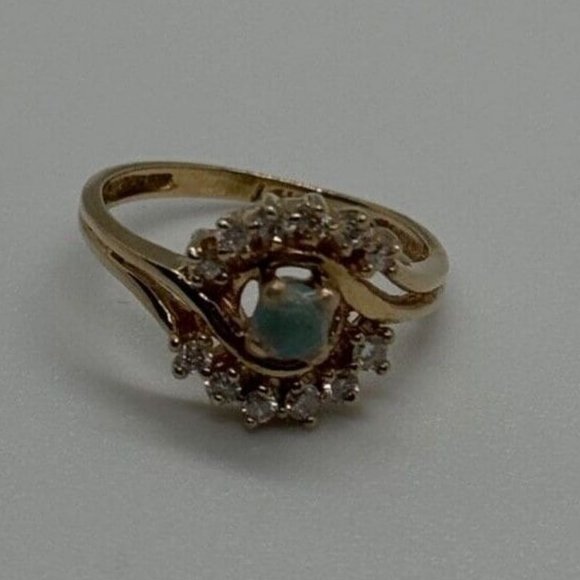 14K YELLOW GOLD JADEITE & DIAMONDS RING SIZE 3